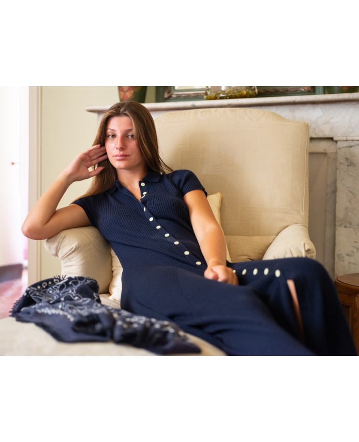 Robe longue merinos laine navy - Ralph lauren
