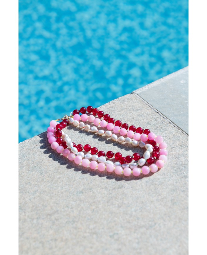 Collier rainbow jade bordeaux - 4 crosses 2