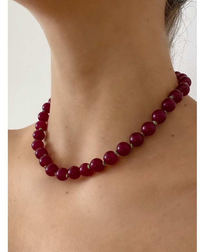 Collier rainbow jade bordeaux - 4 crosses